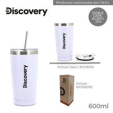 Vaso Termico con Tapa y Bombilla 600ML Discovery