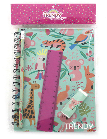 Cuaderno + Goma + Regla + Lapiz - Trendy