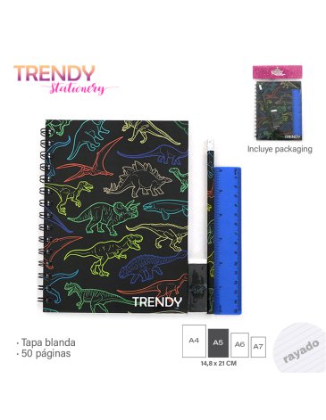 Cuaderno + Goma + Lapiz + Regla Trendy