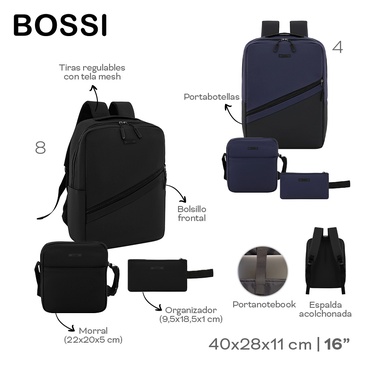 Set Mochila Bossi (Mochila + Morral + Organizador) Bossi