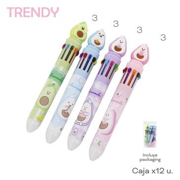 Lapiceras x 8 Uni. Multicolor Trendy