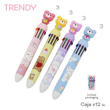 Venta por Mayor y Catalogo Lapiceras x 8 Uni. Multicolor Trendy