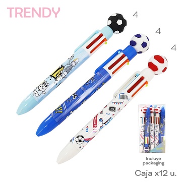 Venta por Mayor y Catalogo Lapiceras x 12 Uni. Multicolor Trendy