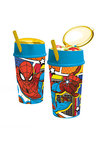 Venta por Mayor y Catalogo Vaso Vaso Snack Con Sorbete Spider Man 400ml Wabro