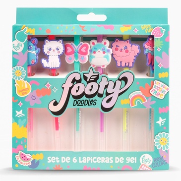 Set Lapiceras Gel Con Aplique x 6 Unid. Footy