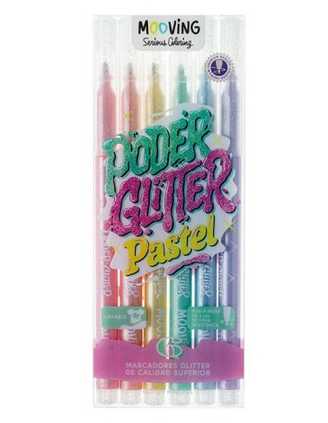 Marcadores Glitter Pastel x 6 - Mooving