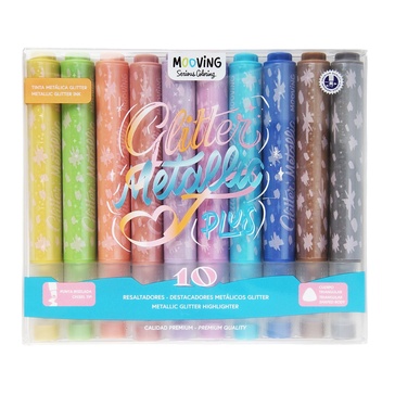 Resaltadores Metalicos Glitter x 10  Mooving