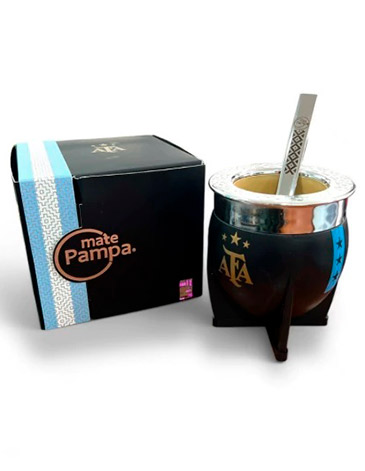 Mate AFA Negro Aro Plateado Nueva Edicion con Bombilla  Mate Pampa