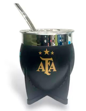 Mate AFA Negro Aro Plateado Nueva Edicion con Bombilla  - Mate Pampa