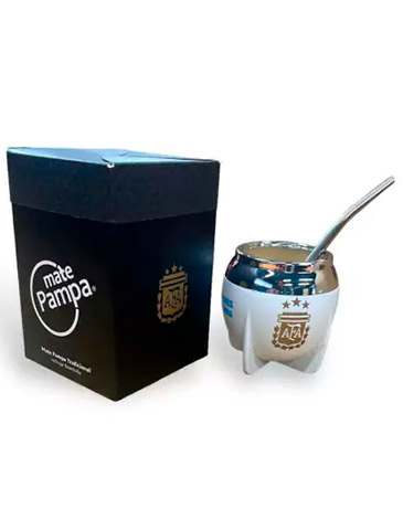 Mate Tradicional Afa Blanco Boca Cerrada con Bombilla Mate Pampa