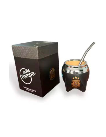 Mate Tradicional Afa Negro Boca Cerrada con Bombilla Mate Pampa