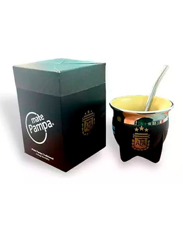 Venta por Mayor y Catalogo Mate Tradicional Afa Negro Boca Abierta Con Bombilla  Mate Pampa