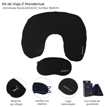 Kit De Viaje Almohada Inflable Y Antifaz Wanderlust