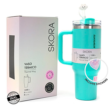 Vaso Termico Con Bombilla y Tapon Nube 1200ml Skora