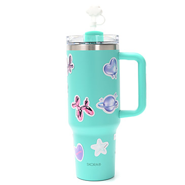 Vaso Termico Con Bombilla y Tapon Nube 1200ml Incluye Stickers - Skora