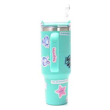 Vaso Termico Con Bombilla y Tapon Nube 1200ml Incluye Stickers - Skora