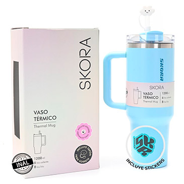Vaso Termico Con Bombilla y Tapon Nube 1200ml Skora