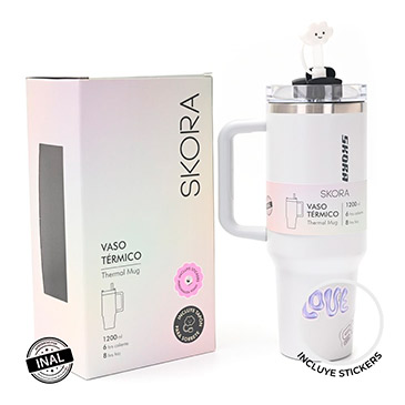Vaso Termico Con Bombilla y Tapon Nube 1200ml Skora