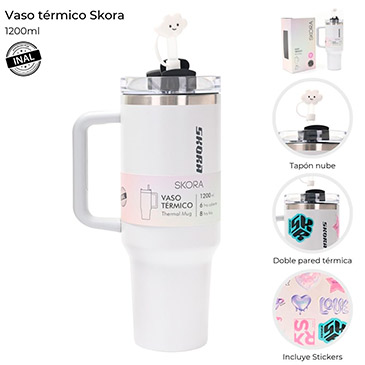 Vaso Termico Con Bombilla y Tapon Nube 1200ml - Skora