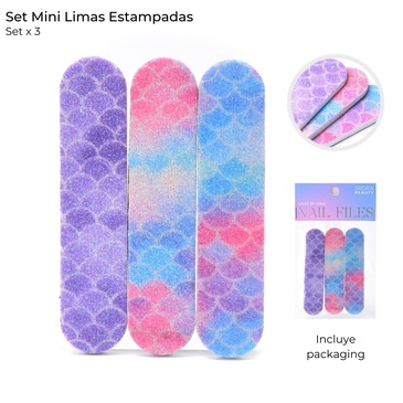 Venta por Mayor y Catalogo Set Mini Limas Estampadas x 3 Unid. Skora