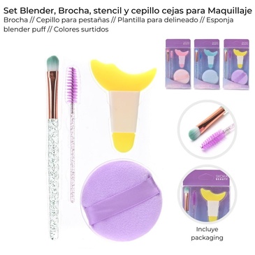 Set Blender Brocha Stencil y Cepillo Cejas  Skora