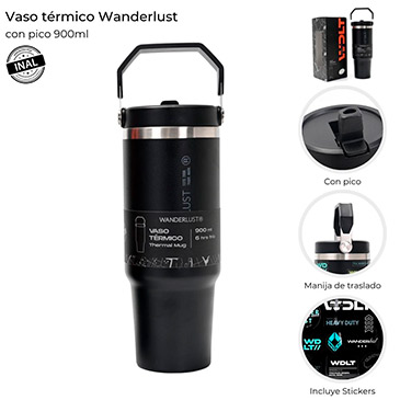 Vaso Termico Con Pico 900ml Incluye Stickers - Wanderlust
