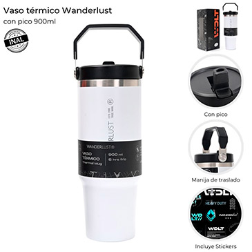 Vaso Termico Con Pico 900ml  Incluye Stickers - Wanderlust