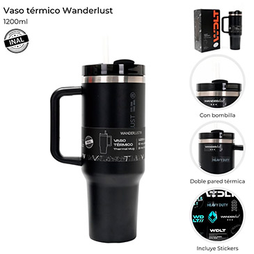 Vaso Termico Con Bombilla 1200ml Incluye Stickers - Wanderlust