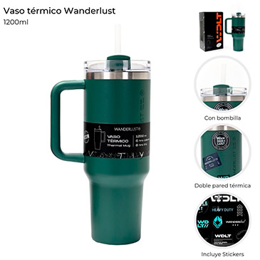 Vaso Termico Con Bombilla 1200ml Incluye Stickers - Wanderlust