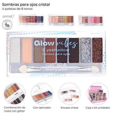 Venta por Mayor y Catalogo Sombras Para Ojos Cristal x 8 Tonos Con Aplicador  Skora