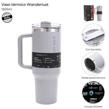 Vaso Termico Con Bombilla 1200ml  Incluye Stickers - Wanderlust