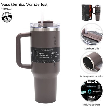 Vaso Termico Con Bombilla 1200ml  Incluye Stickers - Wanderlust