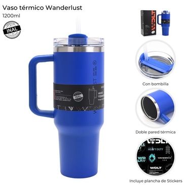 Vaso Termico Con Bombilla 1200ml  Incluye Stickers Wanderlust