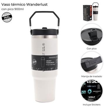Vaso Termico Con Pico 900ML  Incluye Stickers - Wanderlust