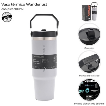 Vaso Termico Con Pico 900ML  Incluye Stickers Wanderlust