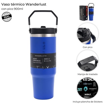 Vaso Termico Con Pico 900ML  Incluye Stickers Wanderlust