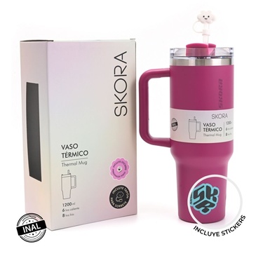 Vaso Termico Con Bombilla y Tapon Nube  1200ML  Incluye Stickers Skora