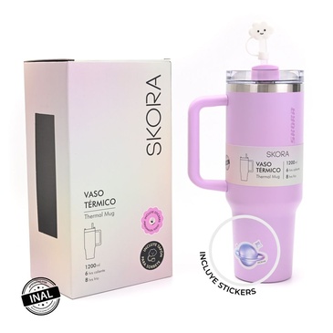 Vaso Termico Con Bombilla y Tapon Nube  1200ML  Incluye Stickers Skora