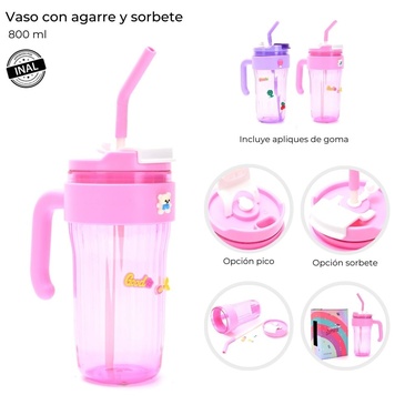 Vaso Con Agarre y Sorbete 800ML  Skora