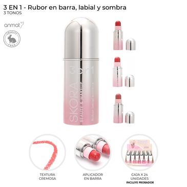 Venta por Mayor y Catalogo Set 3 en 1 Rubor , Labial y Sombra  Skora