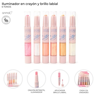 Iluminador En Crayon y Brillo Labial Skora