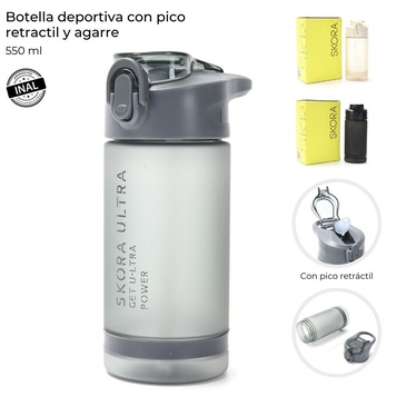 Botella Deportiva Con Pico Retractil y Agarre 550ML Skora