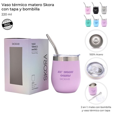 Venta por Mayor y Catalogo Mate Skora Con Bombilla y Tapa 220ML Skora