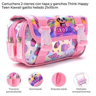 Cartuchera Doble Cierre Kawaii Gatito Helado Skora