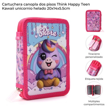 Cartuchera Doble Cierre Kawaii Unicornio Helado  Skora