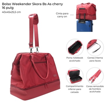 Bolso Weekender Con Compartimiento Acolchado Portaipad, Bolsillos, Zapatero y Correa Para Carry On  Skora