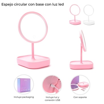 Espejo Circular Con Base Con Luz Led  Skora
