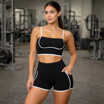 Venta por Mayor y Catalogo Conjunto Calza Corta + Top Deportivo Con Lineas Blancas Onnie