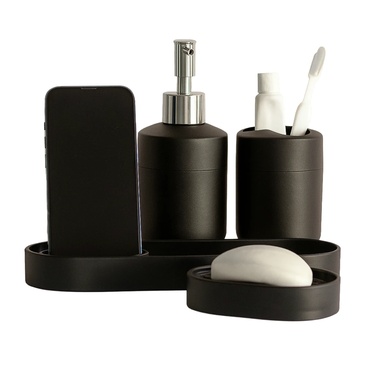 Set De Baño 4 Pìezas Stone ( Bandeja, Jabonera, Porta Cepillo, Dispenser Para Jabon Liquido) Quo
