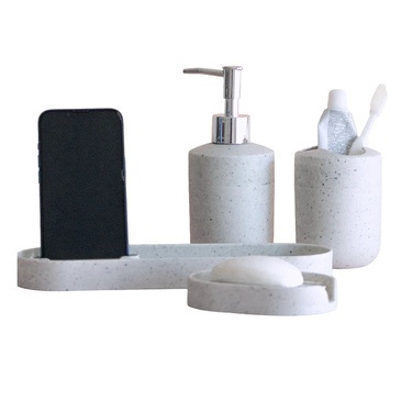 Set De Baño 4 Pìezas Stone ( Bandeja, Jabonera, Porta Cepillo, Dispenser Para Jabon Liquido) Quo